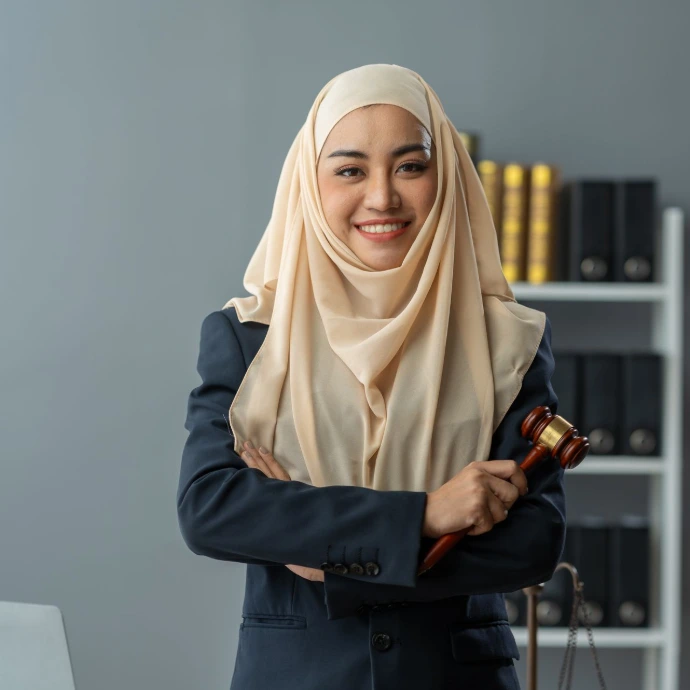 woman in office clothes standing with a shival